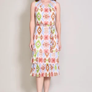 Vestido casual sisado multicolor con doble olan