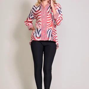 Blusa casual estampada corte alargado con botones