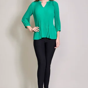 Blusa elegante color verde plisada manga larga