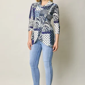 Blusa casual manga 3/4 corte irregular color azul