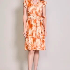 Vestido casual manga mariposa con escarola al cuello