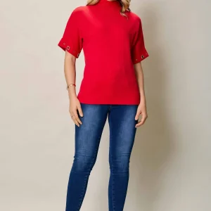 Suéter cuello alto manga corta color rojo