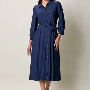 Vestido casual tipo camisero color azul marino