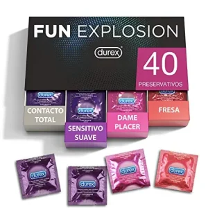 R34230 Pack Preservativos Durex Fun Explosion Mixtos Sabor Fresa y más, 40 und.
