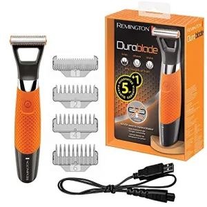 R34798 Recortador de Barba Durablade Remington, 4 Peines, 60 min Autonomía, 100% Resistente al Agua, Carga USB, Diseño Ergonómico