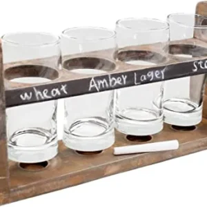 R35168 Set de Cata de Cerveza con Bandeja de Madera y 4 Vasos de Cristal – Vin Bouquet