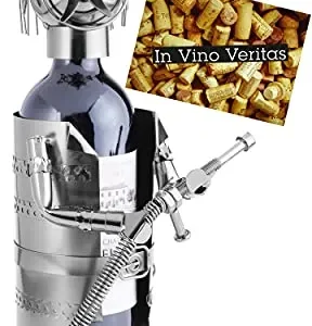 R35283 Soporte Botella Vino Bombero Metal Brubaker con Tarjeta Felicitación
