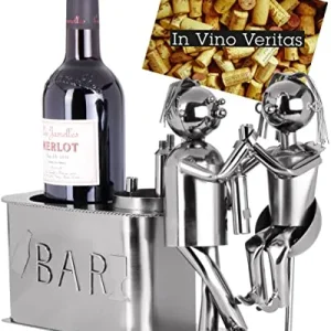R35365 Soporte de botella de vino BRUBAKER “Amantes en el bar” con tarjeta de felicitación
